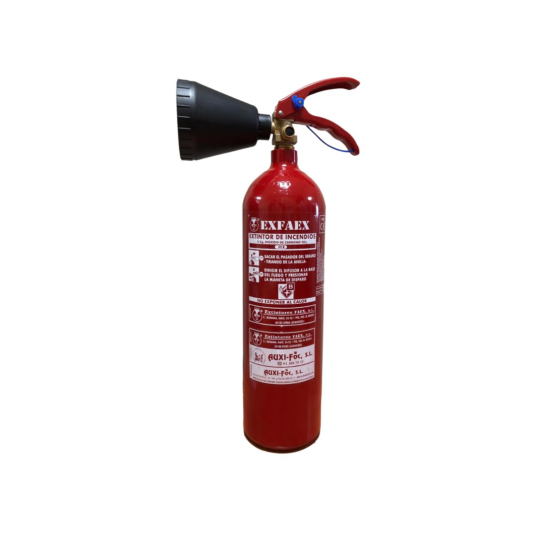 AUXI-FOC | Extintor de gas CO2, 2Kg | Ideal para Cocina, Coche, Hogar, Oficina o Taller | Extintor de Coche o Casa Compacto y Seguro | Extintor Fiable | Extintor de Incendios Potente y Eficaz.