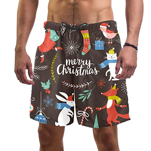 Maillots de bain hommes Noël cadeau original short de bain oiseau et lapin