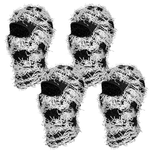 4 Pack Kids Distressed Balaclava Ski Face Mask, Winter Full Face Mask Windproof Knitted Hat Face Neck Warmer for Cold Weather for Boys & Girls Black