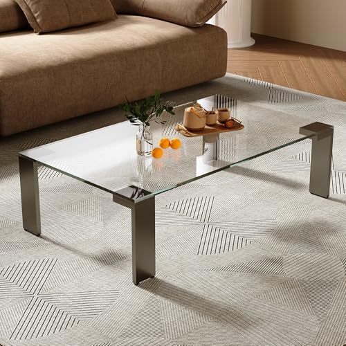 47.2" Modern Clear Glass Coffee Table, Transparent Tempered Glass Center