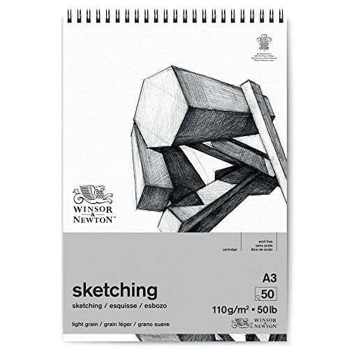 Winsor & Newton Papel - Bloc de papel de esbozo en espiral, extra blanco 110g A3 50 hojas