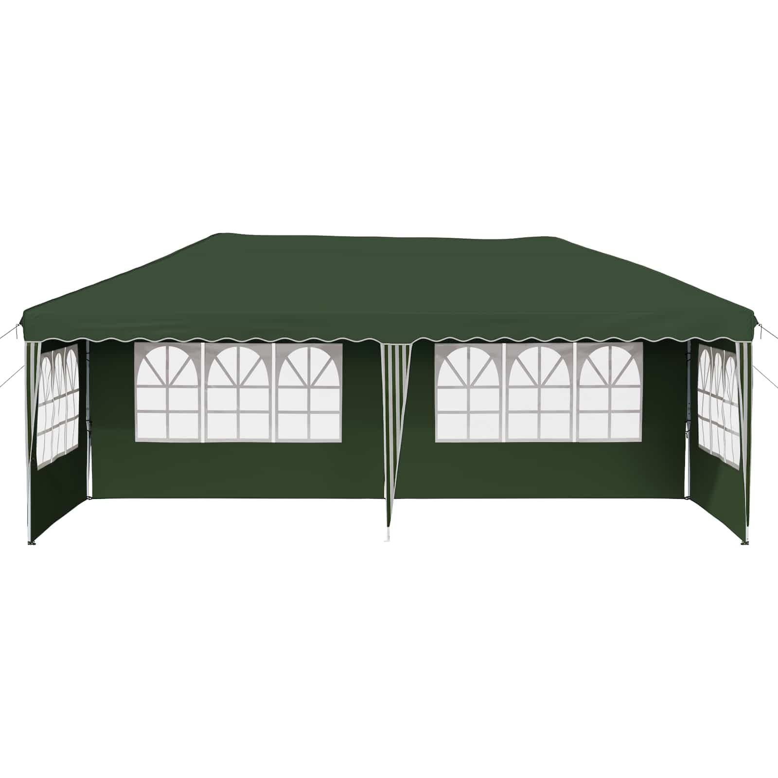 Namiot imprezowy Pop-up, zielony, 575 x 289 x 245 cm, z malowaną proszkowo stalową ramą, odporny na warunki atmosferyczne, z regulacją wysokości, składany, do ogrodu, na taras, kemping i