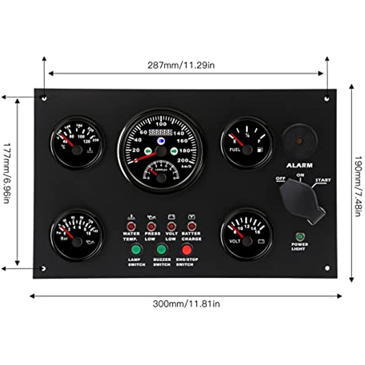 Harpra FIT For Engines Caravans Yachts Fishing Boats Marine Instrument Panel, with Red Backlit and Steering Indicator Oil Level Water Temperature Oil Pressure Voltage Display