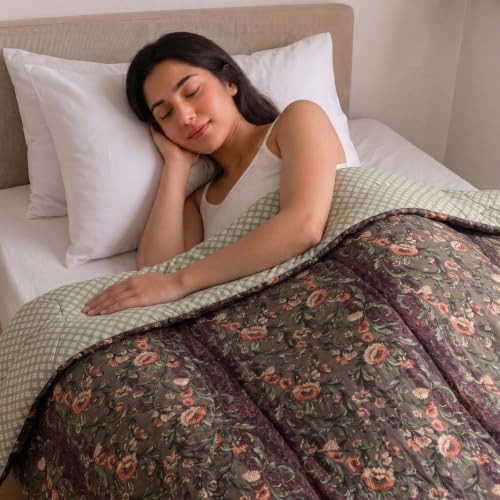 Image of Mafatlal 120 GSM Ultra All Season Reversible Comforter, Microfiber AC Blanket /Quilt /Dohar /Duvet for Twin Size Single Bed (90 x 60 Inches) | Khakhi