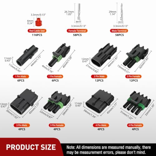 Image of Nilight 284PCS 1 2 3 4 Pin Waterproof Automotive Electrical Connector Kit | Quick Connect and Disconnect Male Female Pin 20-16AWG Terminal Wire Connectors for Car Truck Motorcycle Marine Boat - 26 Kits
