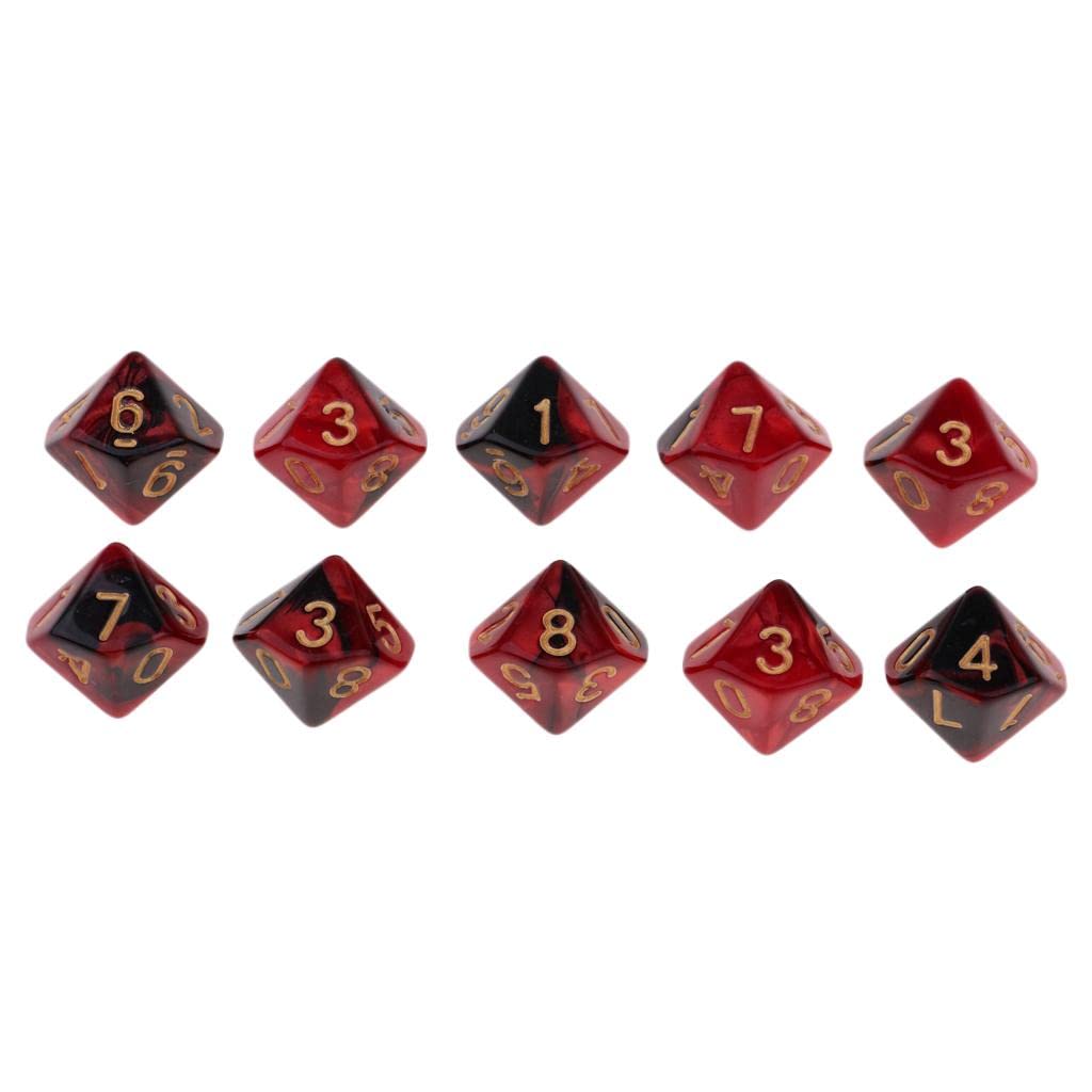 Set di 10 Dadi D10 a più Facce per Giochi di Ruolo, Rosso + Nero, Come descritto