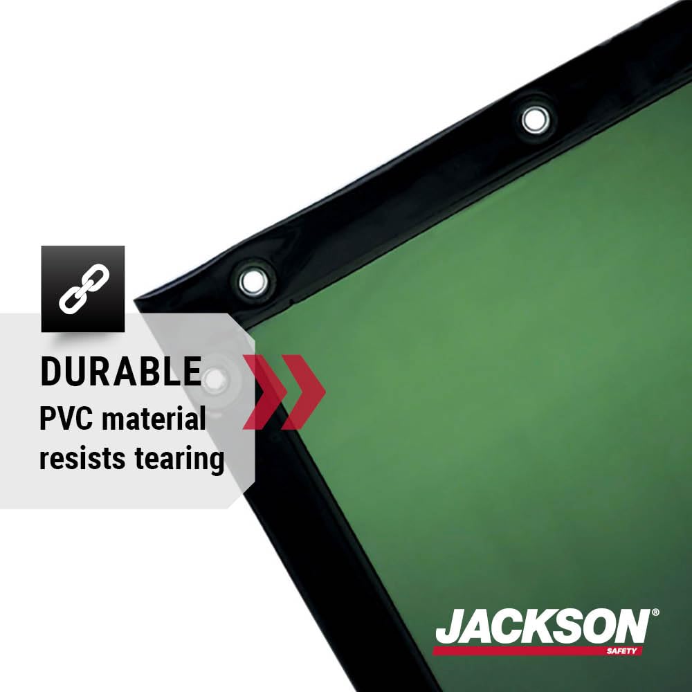 Jackson Safety Wilson 14-Mil See-Thru Welding Curtain (36299), 6 x 6 feet, Green Vinyl Curtain, Standard Grommets, 1 / Bag, 10 / Case - Image 4