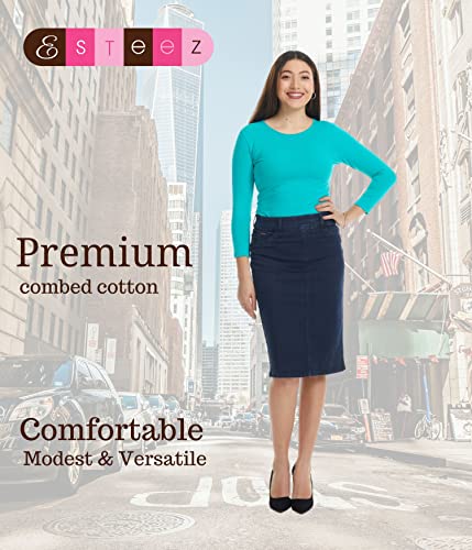 Image of ESTEEZ Women's 3 /4 Sleeve Wide Neck Layering T-Shirt - Modest Cotton Stretch Fitted Base Layer Top