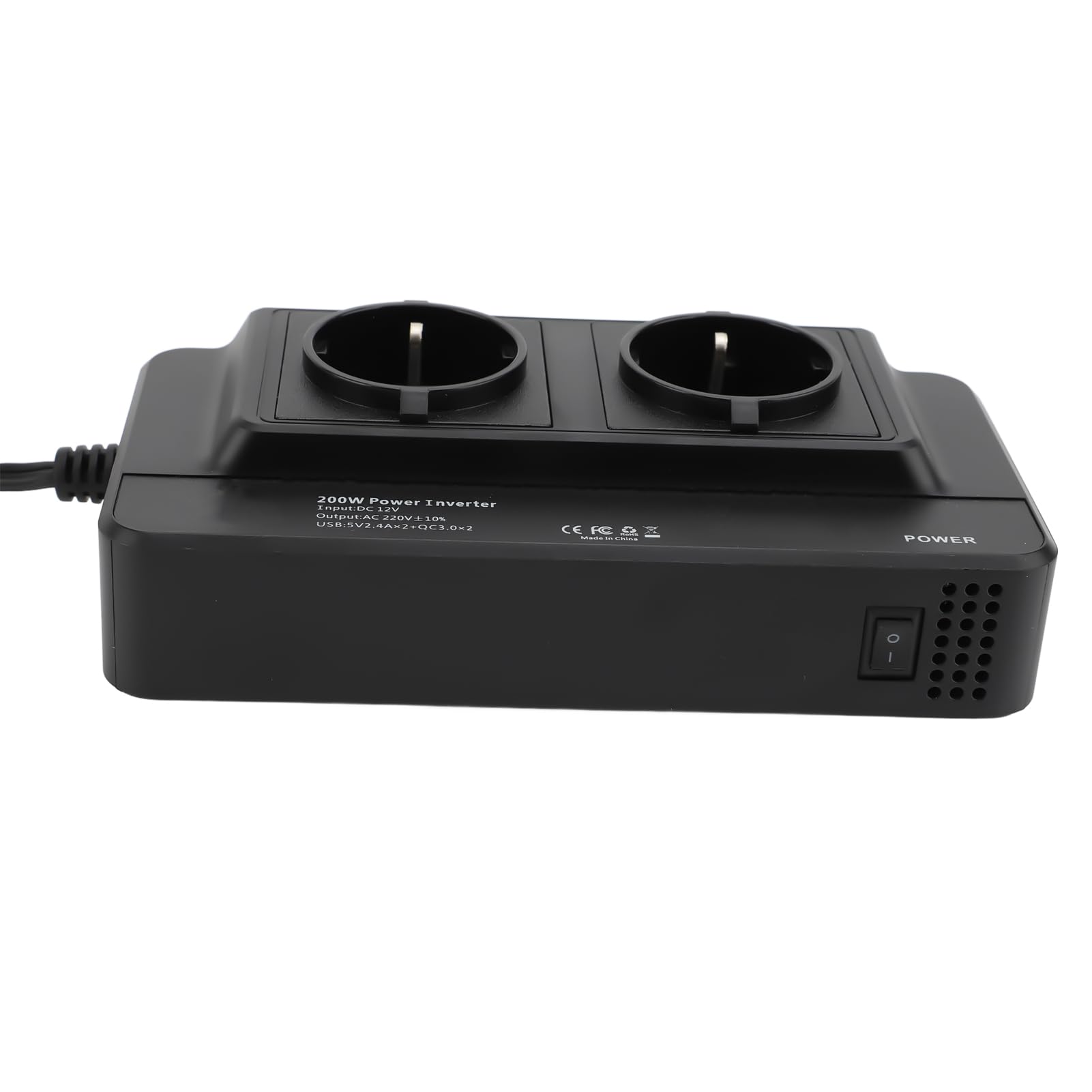 Convertidor de Corriente para Coche de 200W, Inversor Portátil con 4 Salidas Dobles de Puertos USB, Entrada DC12v (220V Enchufe de la UE)
