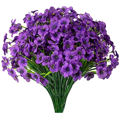 15 Bundles Artificial Flowers UV Resistant Outdoor Plants No Fade Faux Plastic Shrubs Fake Silk Flowers Window Box Garden Porch Home Decoration(Purple)