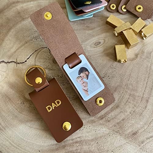 Pomchick Daddy Keyring | Gift for Dad Grandad Uncle | PU Leather Personalised Photo Keychain for Him | Grandpa Present from son and daughter | Father's Day Xmas Dads Birthday Gifts