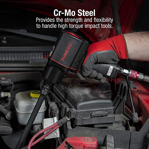 Image of SUNEX TOOLS 2504, 1 /2 Inch Drive Impact Extension Set, 4 Piece, SAE, 3 Inch - 15 Inch, Cr-Mo Steel, Radius Corner Design, Wobble Drive, Steel Ball Retainer, Dual Size Markings, with Storage Tray