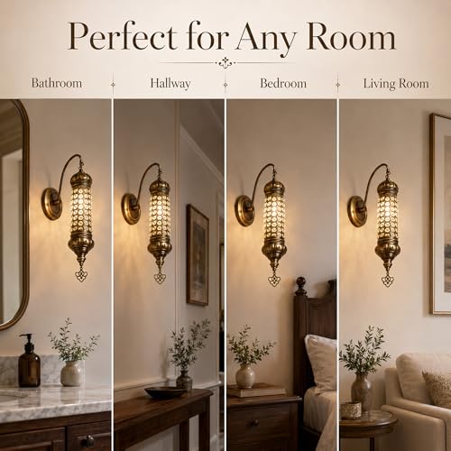 Image of Angora Justin Turkish Wall Sconce Lighting | 100% Handmade in Turkey, Blown Glass, Turkish Moroccan Wall Lamps, Vintage Light for Indoor | 23.62 Inches