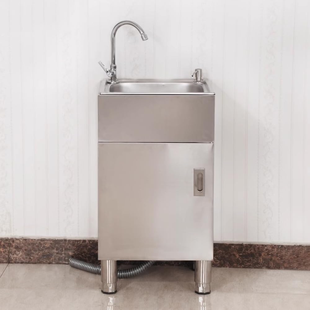 Kit De Fregadero Independiente Para Cocina Exterior Con Mueble, Fregadero Comercial De Acero Inoxidable De Un Seno Con Patas Ajustables Para Exteriores, Fregaderos De Lavandería Para Garajes