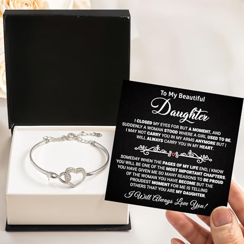 Image of To My Daughter Bracelet From Mom Or Dad With Heartfelt Message & Box Graduation Gifts For Daughter, Graduation Gift, Father Daughter Bracelet, Birthday, Christmas Gifts For Daughter