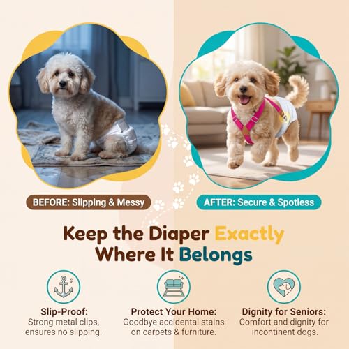 Image of 2 Pieces Dog Diaper Suspenders, for Dog Diaper Female and Belly Band for Male (X-Small /Small, Blue&Beige)