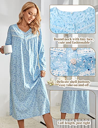 IZZY + TOBY Cotton Nightgowns for Women Long Sleeve Soft Long Warm Nightdress Kintted Night Gown4