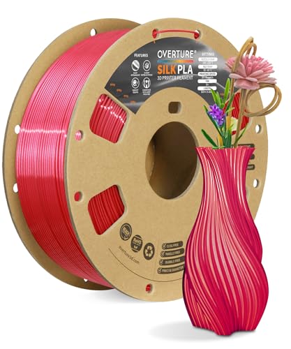 OVERTURE Silk PLA 3D Printer Filament 1.75mm 1kg, Metallic Silk Red