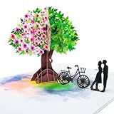 LIMAH® Pop Up Hochzeitskarte/kleines Geschenk zur Hochzeit,als Einladung, zum Valentinstag oder zum Jahrestag für Frau und Mann/Motiv 4 Jahreszeiten mit Baum Fahrrad und einem Paar