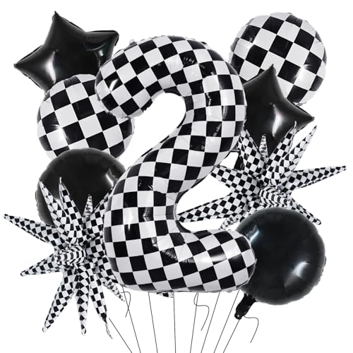 Image of TONIFUL 2nd Birthday Balloons Kit 40 Inch Checkered Number 2 Foil Balloon