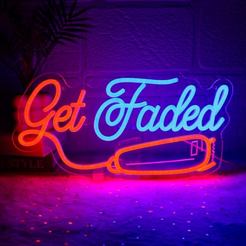 Folkive Get Faded Neon Sign for Wall Decor Dimmable Barber Shop Led Sign for Hair Salon Barbershop Neon Light for Business Store Barber Studio Art Decor Hairdresser Gift