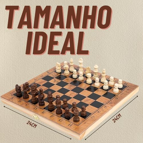 Jogo Xadrez Clássico Profissional Grande Luxo Tabuleiro Peças 100% Madeira Reflorestada Acabamento e