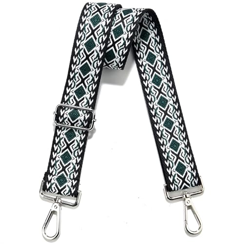 Image of Crossbody Straps for Purses Silver Hardware Purse Strap Wide Shoulder Strap Adjustable Replacement,Retro Jacquard Embroidery for Shoulder Bags, Canvas Tote Handbags