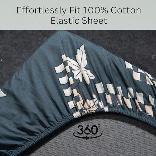 Image of Amazon Brand - Umi Cotton Fitted Bedsheet, Queen Size 78x60 Inches, Elastic Fit Bed Sheet, 10 Inch Deep Pocket, Soft Breathable Bedding, Durable Easy Care, with Pillow Cover-Ashwood Classic
