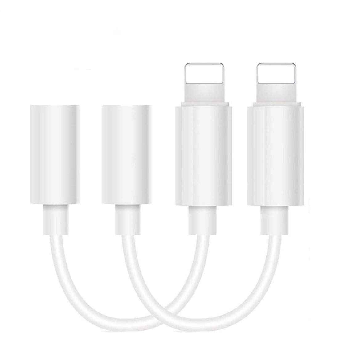 [2 Pack]Headphone Adapter for iPhone,Plug and Play and Aux Audio Splitter Adapter, Compatible with iPhone 12 Max Pro/12 Mini/11/11 Pro/X/XS Max/XR/8/7 Support iOS 12 or Later-(white)