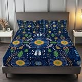 200 x 200 cm Spannbettlaken Marineblau, Abstraktes Geometrisches Linienmuster Polyester Bettlaken 30cm Extra Tiefe Taschenlaken Spannbetttuch Mikrofaser Weich und atmungsaktiv für Matratzen von 30cm