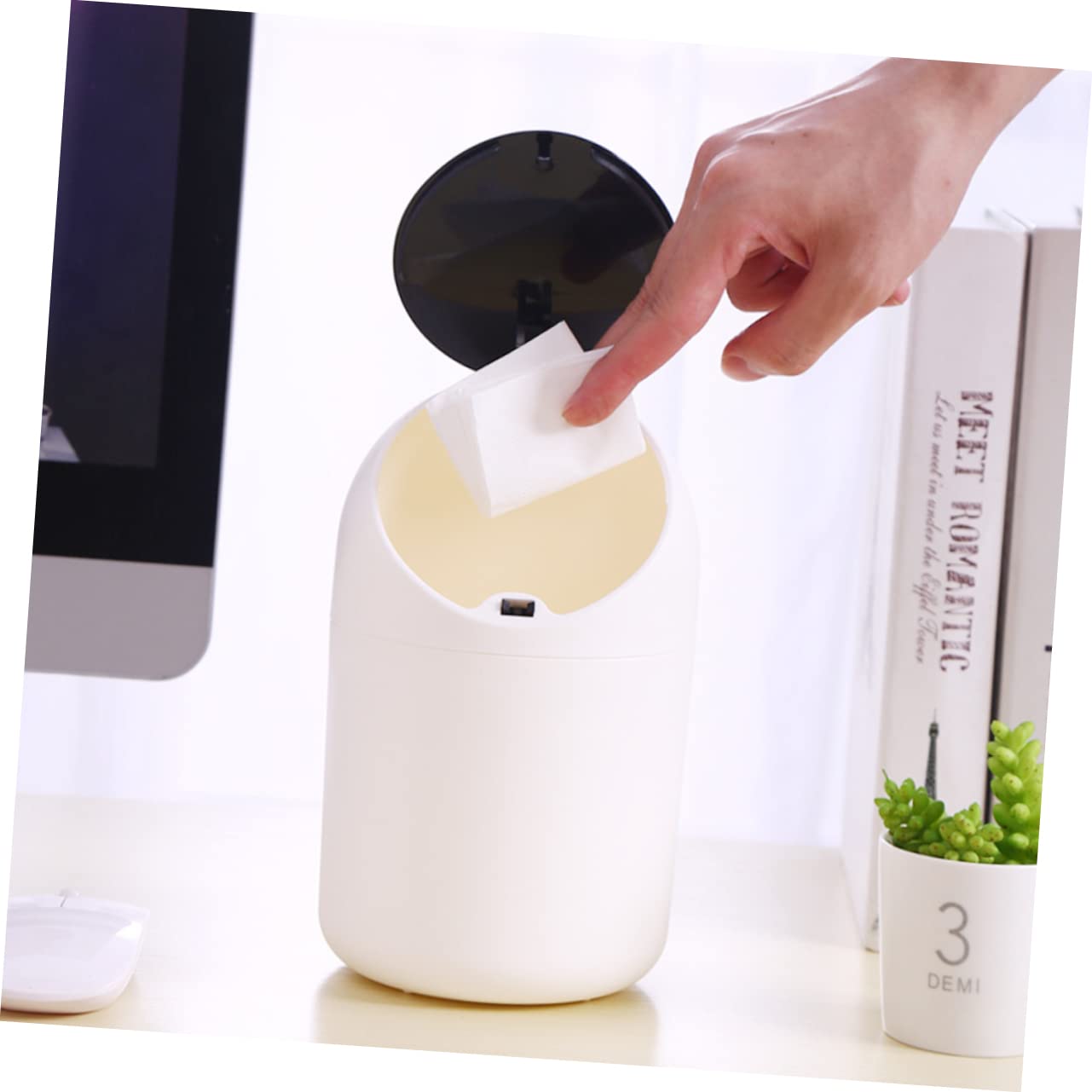 1pc Mini Desktop Trash Can Press Cover Simple Chic Waste Bin for Office Bedroom and Kitchen Compact Garbage Container for Easy Waste Disposal