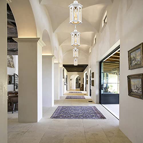 Hopejoy Outdoor Pendant Light Fixture, 11.3" H Outdoor Pendant Lights For Porch, White Exterior Hanging Lantern Porch Light With Clear Seeded Glass For Patio Entryway Doorway(Sand White) #TOP6