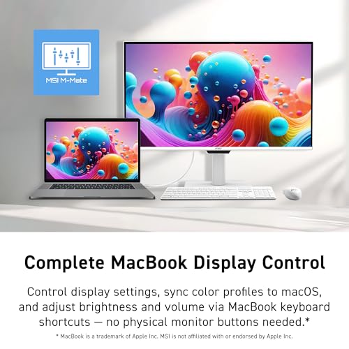 Image of msi PRO MAX 271UPXW12G 27 inch 4K UHD QD-OLED (3840x2160) Hub Monitor,120Hz, DisplayHDR True Black 400, 98W PD, Dual USB-C,Mac Color Match,Brightness&Volume Control,Height Adjustable, Speakers, White