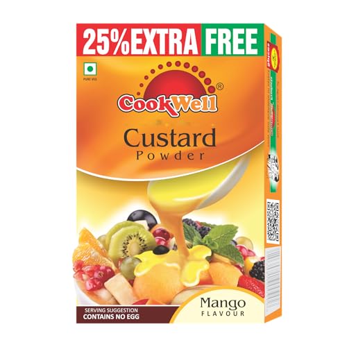 Image of Cookwell Combo of Custard Powder | 100g x 4 Flavours (Vanilla, Mango, Pineapple, Strawberry) | Delicious Flavourful Creamy Dessert Mix for Puddings, Fruit Salads and Parties
