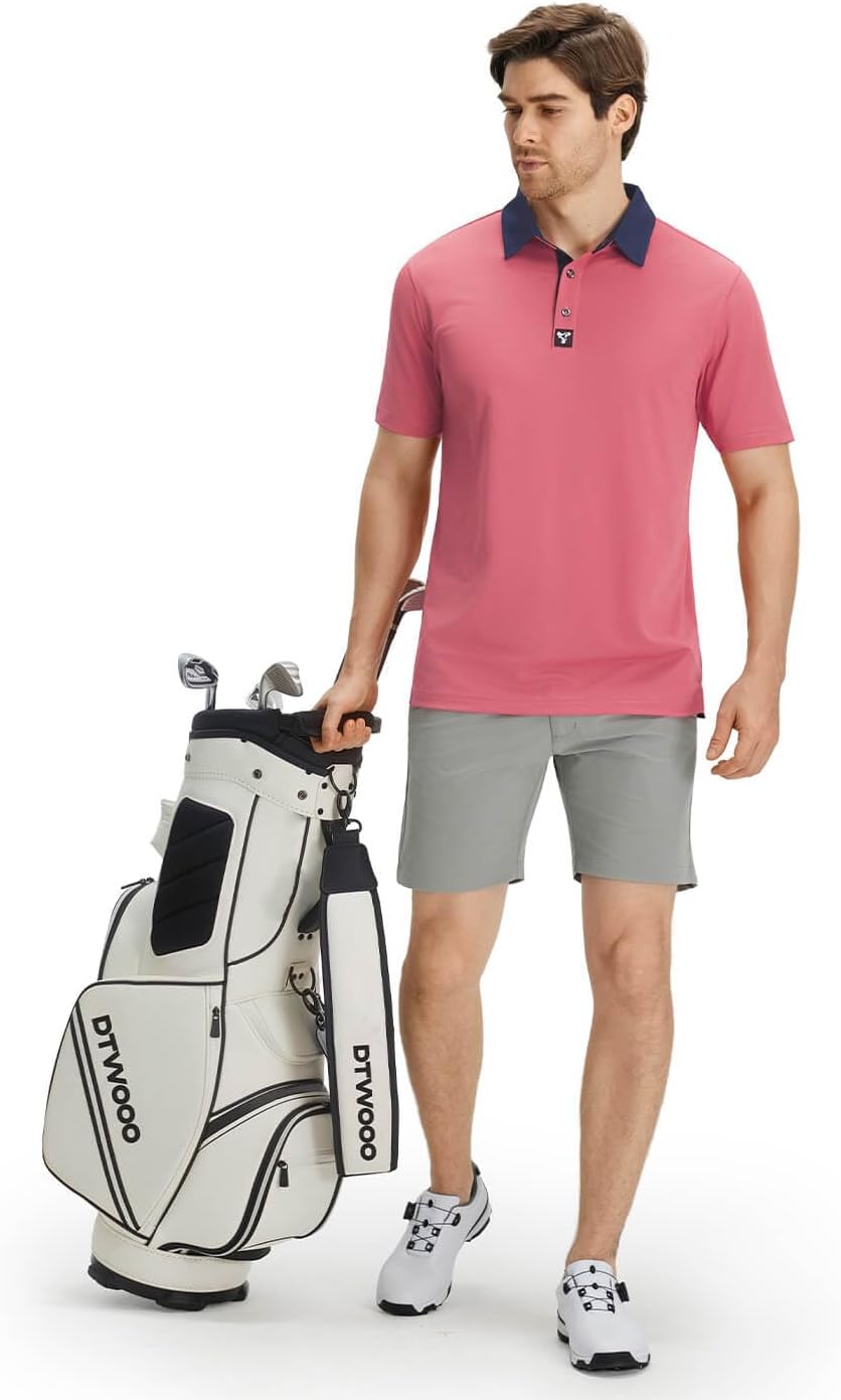 Men' s Golf Shirts Short Sleeve Performance Moisture Wicking Dry Fit Solid Casual Pique Golf Polo Shirts for Men