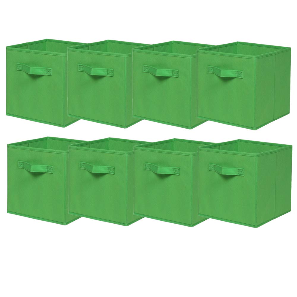 BonChoice Foldable Storage Cubes Boxes with Handle for Home Organization, Fabric Wardrobe Storage Box Organizer Basket Bins for Clothes Toys Towels, Collapsible&Durable (8, Green)