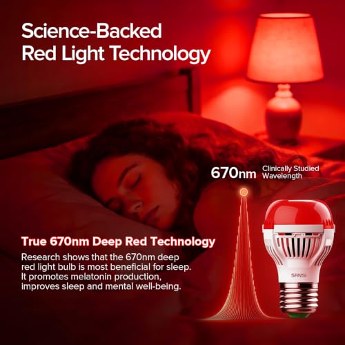 Image of SANSI Red Light Bulb for Sleep, 670nm Zero Blue Light, 6W A15 E26