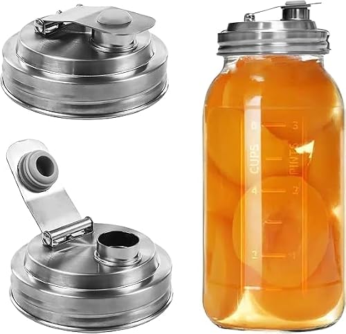 1Pack Wide Mouth Mason Jar Stainless Steel Pour Spout Lid, Reusable Mason Jar Lids, for 86MM Ball Wide Mouth Mason Jars, Leak Proof Seal, for Drinking Salad Dressing & Food Storing