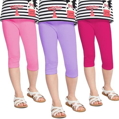 Kiench Girls Capri Leggings Cotton 3/4 Pants Summer Basic School Sports Pack of 3