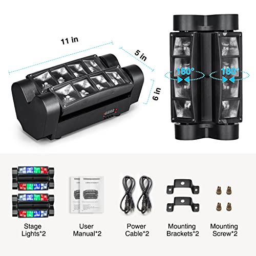Spider Moving Head DJ Lights, Disco Party Stage Lights Indoor, Lunsy 8x10W RGBW Sound Activated DMX-512 Control Strobe Beam Lighting for Christmas Party Pub Festival Wedding Event Show, 2 Packs