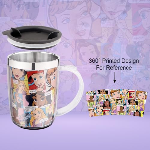 Image of SKi Homeware Double Wall Inner Stainless Steel Tea,Coffee, Milk Mug With Handle And Lid For Kids Cherry Mug (Princess), 350 ML
