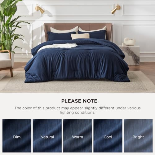 Image of Bedsure Oversized Queen Comforter Set - Navy Soft Bedding for All Seasons, Cationic Dyed Bed Set, 3 Pieces, 1 Oversized Queen Size Comforter (98 inchx98 inch) and 2 Pillow Shams (20 inchx26 inch+2 inch)