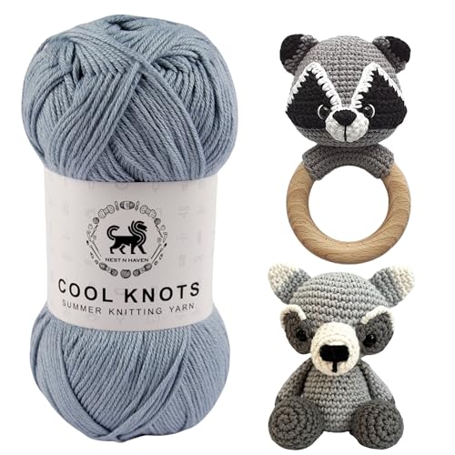 Image of NESTNHAVEN Polyester Blend Cool Knots, Hand Knitting Yarn (1 Ball 100G) - Luxury Yarn For Crochet, Amigurumi, Embroidery, Toys, Garments, Flowers And Hobby Projects (Grey)