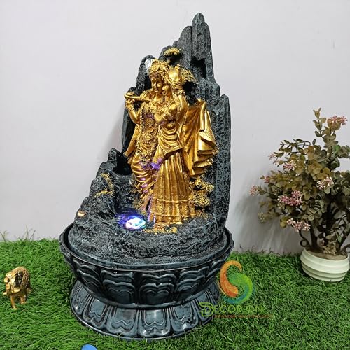 Image of Decorative Table Top Water Fountain for Home Decor /Office /Indoor & Outdoor /Garden /Puja Room /Vaastu with Multicolor LED Light and Adjustable Water Pump (Radha Mohan)