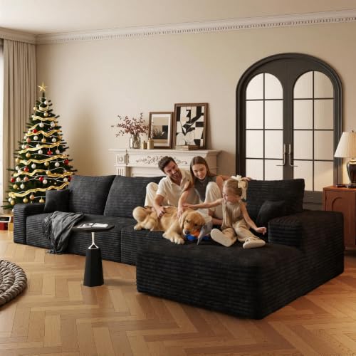 Image of Boneless Couch, Modular Sectional Couches for Living Room, U-Shaped Cloud Couch Sofa with Deep Seat, Fluffy Corduroy Upholstered Corner Sofa