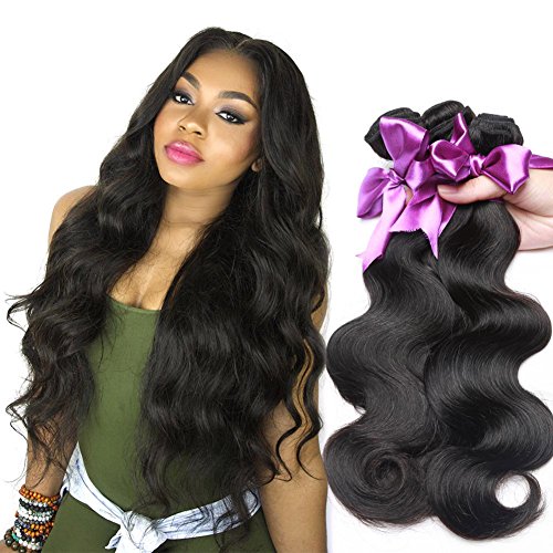 Beauty Flag Brazilian Body Wave Human Hair Bundles Unprocessed 8A Human Hair Extensions Natural Black Color Total 300g/10.5oz (10 12 14)