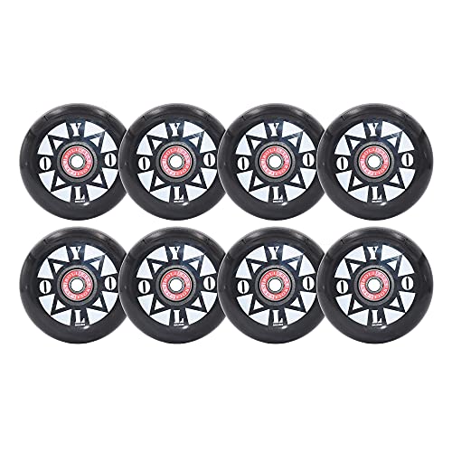 Rollerex YOLO Inline Skate Wheels (8-Pack with Bearings, Spacers and Washers) Use on Roller Blades, RipStiks, Luggage, Baggage or Wheelchairs (80mm)