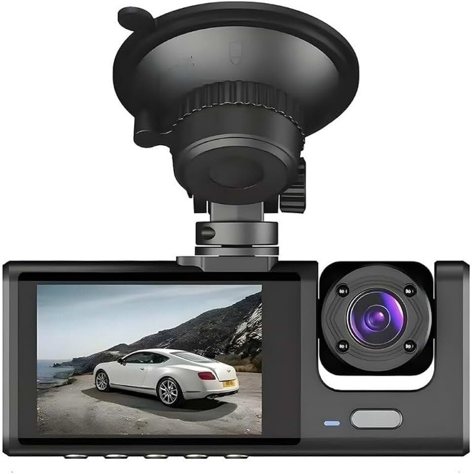 Câmera de Painel 3 Lentes ANJGG Full HD Gravação Loop 128GB ANJGG Dash Cam 1080P Câmera Veicular Dashcam Automotiva 3 Canais Tela IPS 2" Sensor G Preta