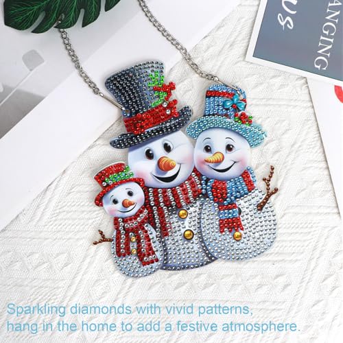 Image of AiYuanzsh Christmas 5D Diamond Painting Ornament, Christmas Snowman Diamond Art Kits Hanging Pendant with Chain for Christmas Home Wall Window Decor, Adults DIY Art Craft