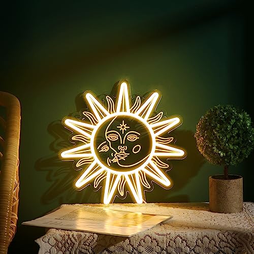 Sun and Moon Neon Led Sign, Sunflower Neon Sign, Boho Style Wall Decor for Bedroom Dorm Living Room Man Cave
